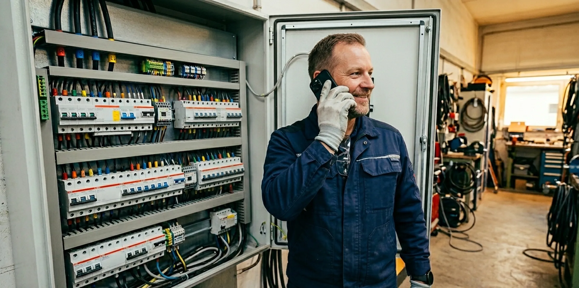 Elektriker am Schaltkasten