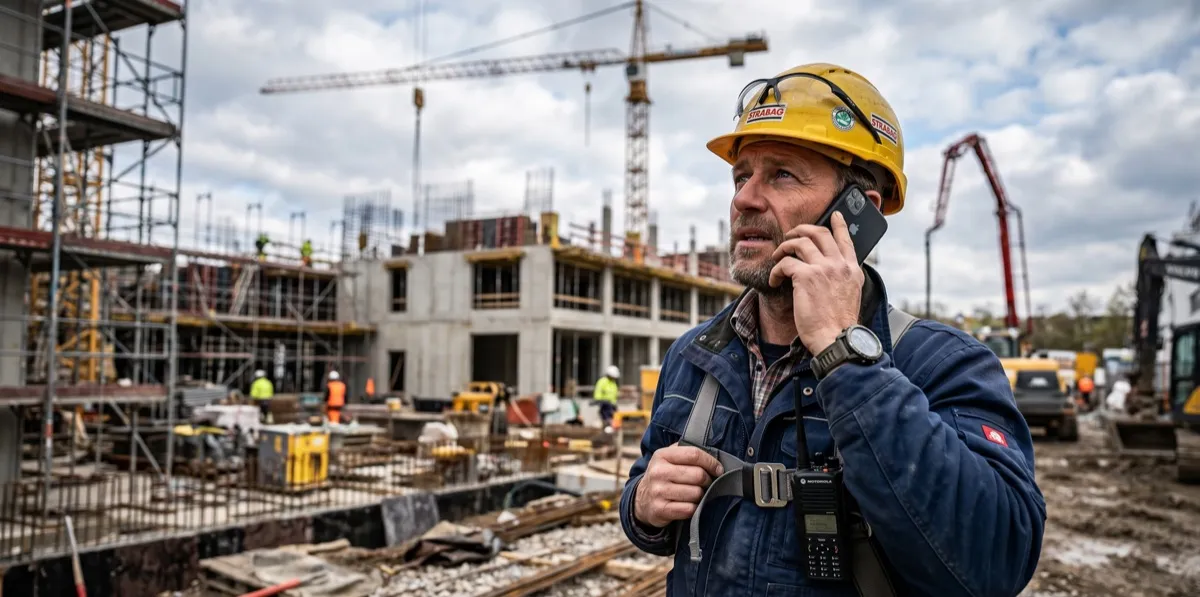 Bauarbeiter am Telefon
