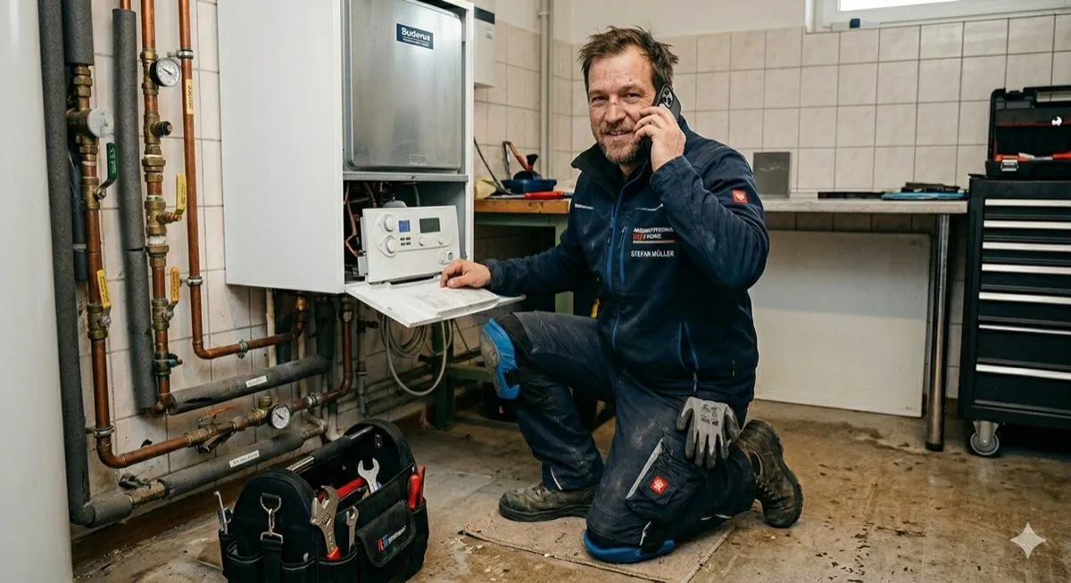 Heizungstechniker am Telefon